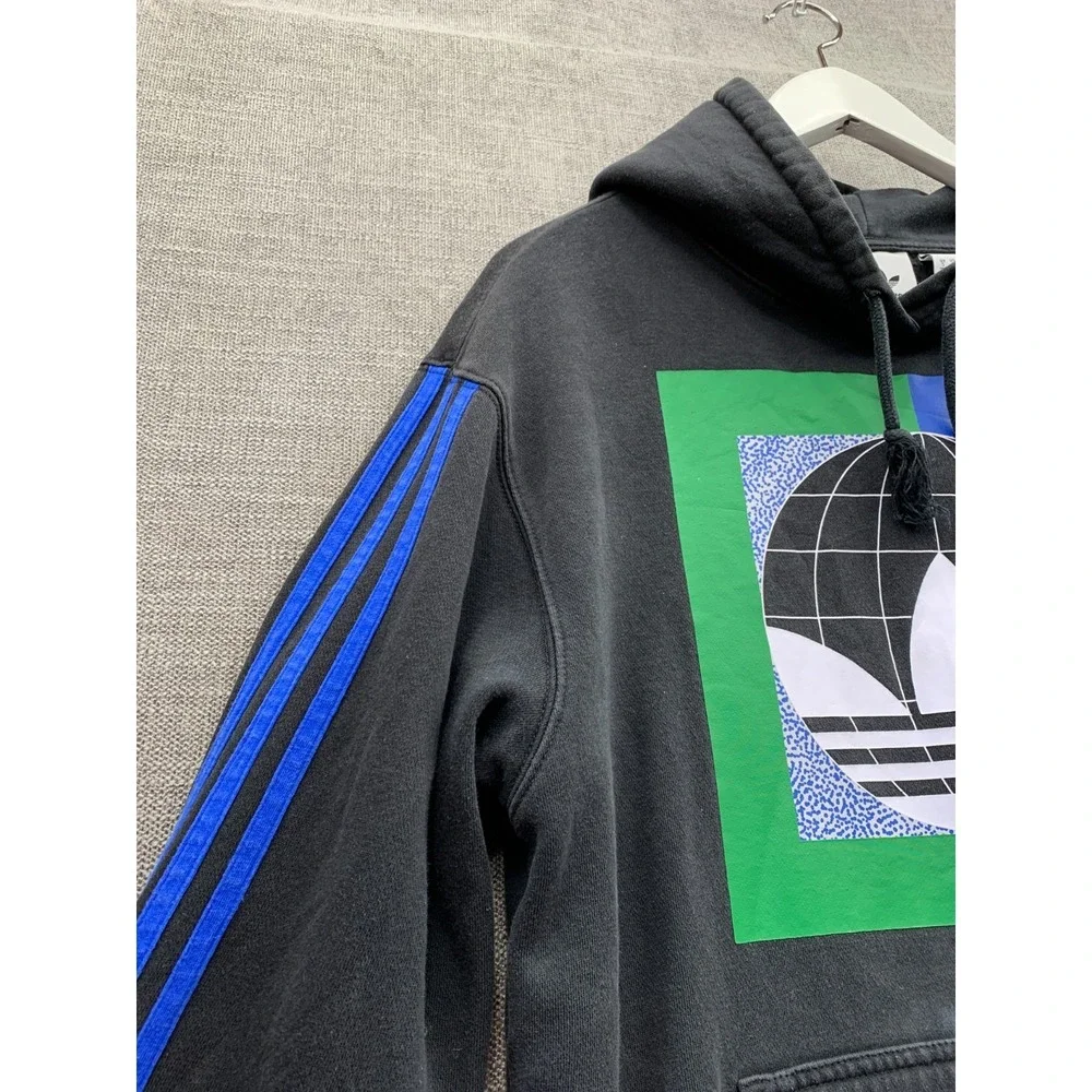 Adidas Originals Hoodie Mens Small‎ Black Colorblock Logo Print Fleece Lined